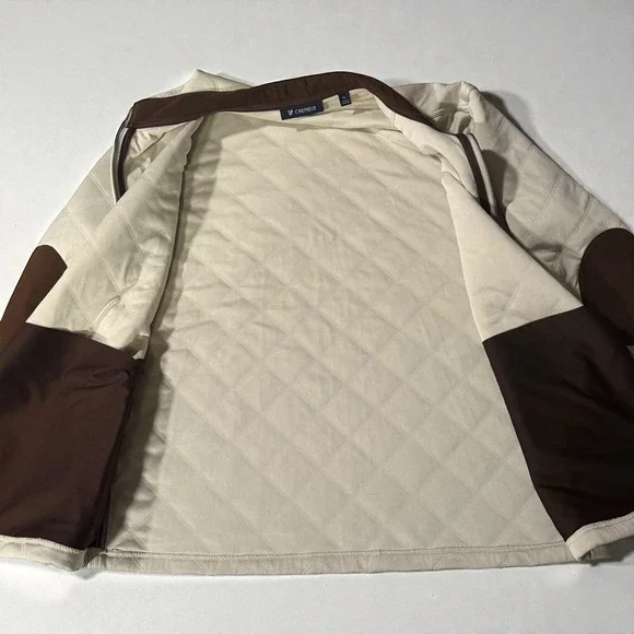 Cremieux Mens XL Quilted Jacket Cream Brown Elbow Patch Full Zip Excellent - Picture 4 of 9